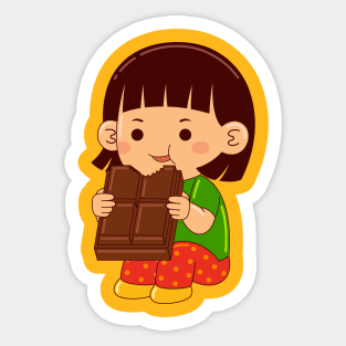 girl kids eating chocolate Sticker